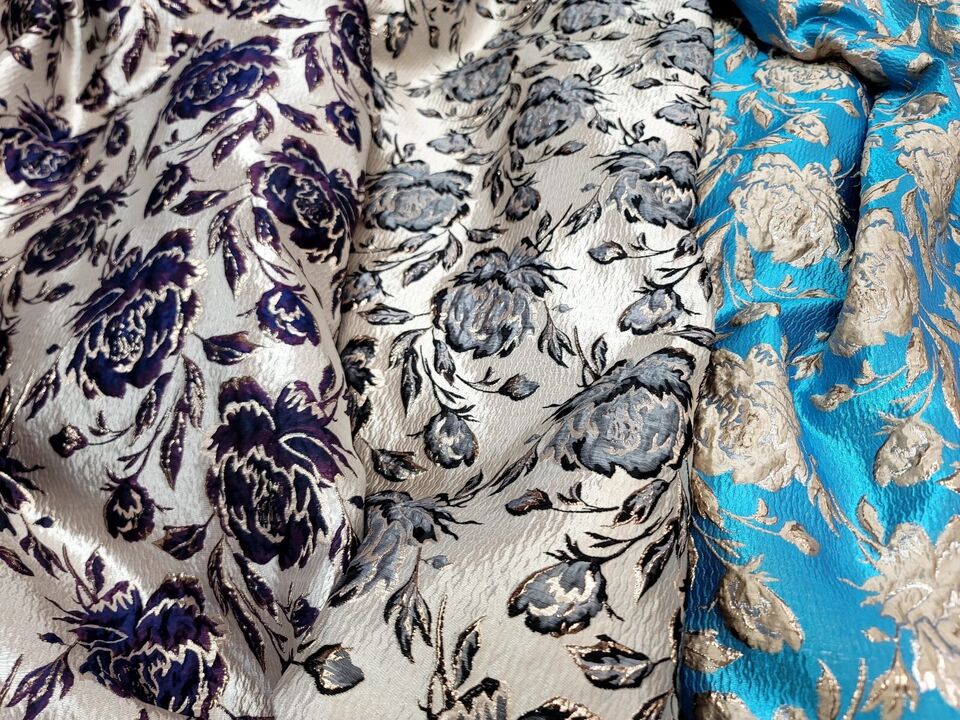 Gray Black Floral Flowers Brocade Gold Metallic On Beige Jacquard Fabric By Yard smart-textile smart-textile (1414)