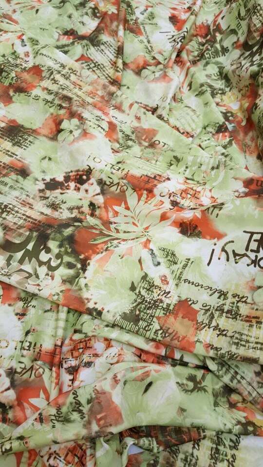 Vibrant Green Orange Floral Stretch Spandex Fabric by the Yard for Gown Draping & Decoration