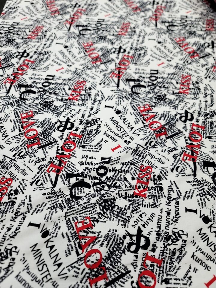 Rayon Jersey Spandex Knit Fabric by the Yard - Newspaper Love Kiss Print (60" Width)