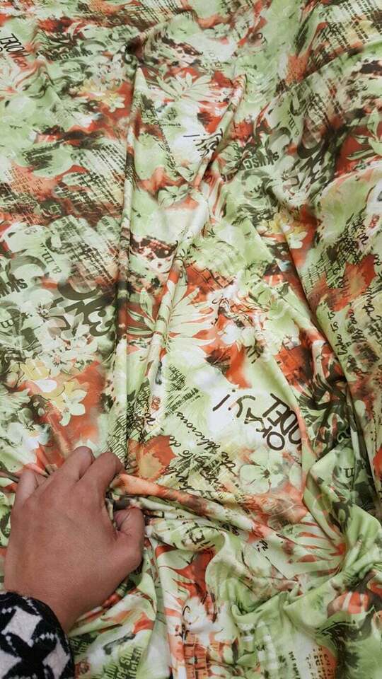 Vibrant Green Orange Floral Stretch Spandex Fabric by the Yard for Gown Draping & Decoration