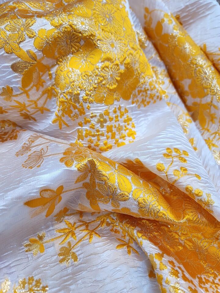 ORANGE GOLD Floral Brocade Fabric (60 in.) Sold By The Yard On White Organza smart-textile smart-textile (1414)