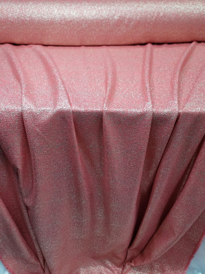 Vibrant Coral Shimmer Gold Stretch Spandex Fabric by the Yard - Elegant Apparel & Crafting Material