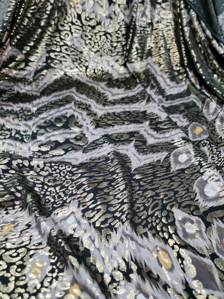Gold Black Animal Print Shiny Finish Milliskin Nylon Spandex 4 Way Stretch Fabric by the Yard