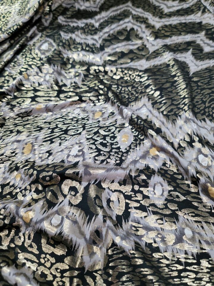Gold Black Animal Print Shiny Finish Milliskin Nylon Spandex 4 Way Stretch Fabric by the Yard
