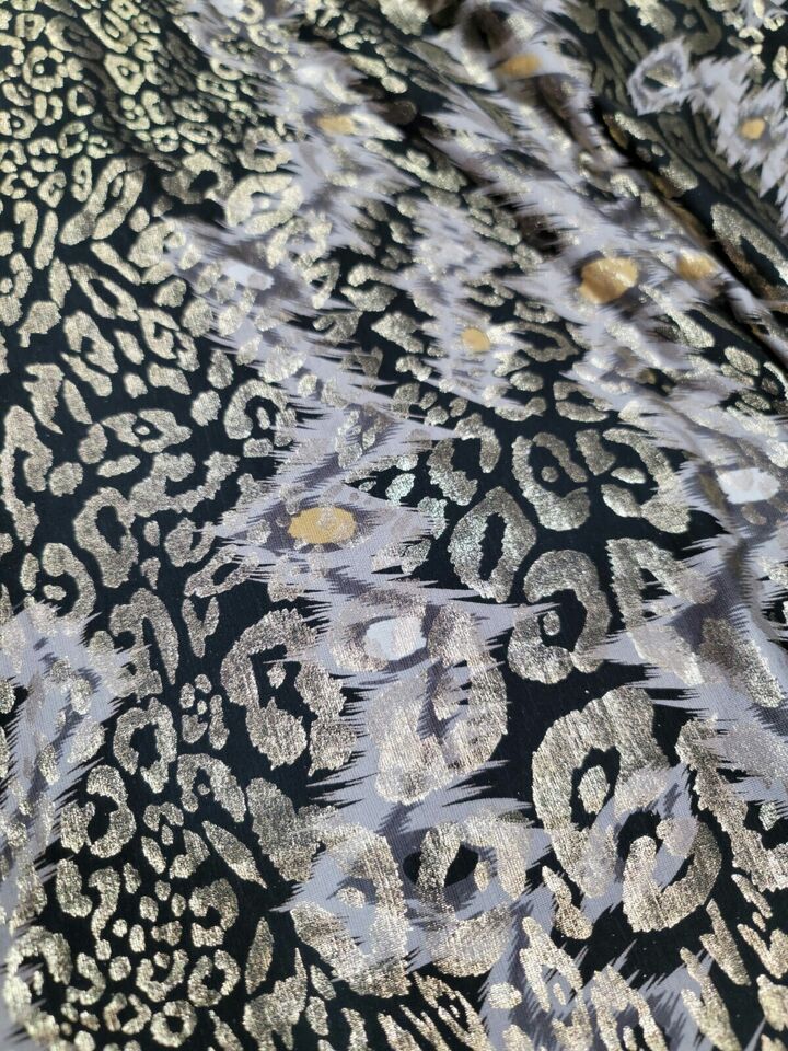 Gold Black Animal Print Shiny Finish Milliskin Nylon Spandex 4 Way Stretch Fabric by the Yard