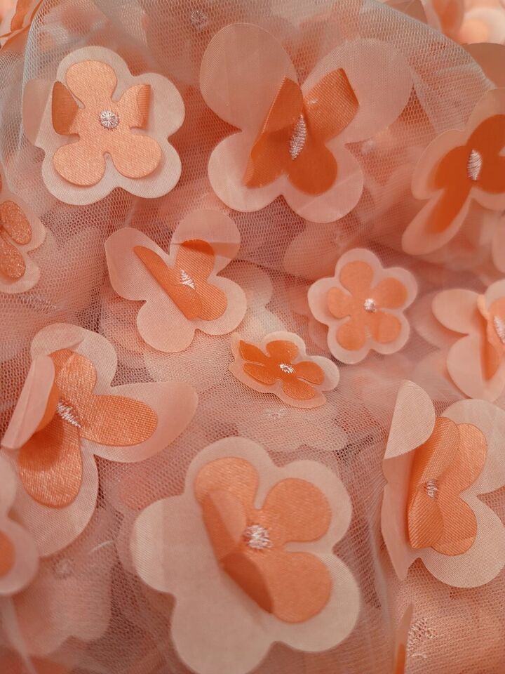 Royalty Bridal Luxury Coral 3D Floral Lace Fabric - Sold by the Yard (60" Width) with Butterflies Design