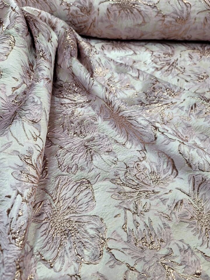 Pink Metallic Rose Gold Floral Brocade Fabric By the Yard - Embossed Flowers - 60 Inches Wide