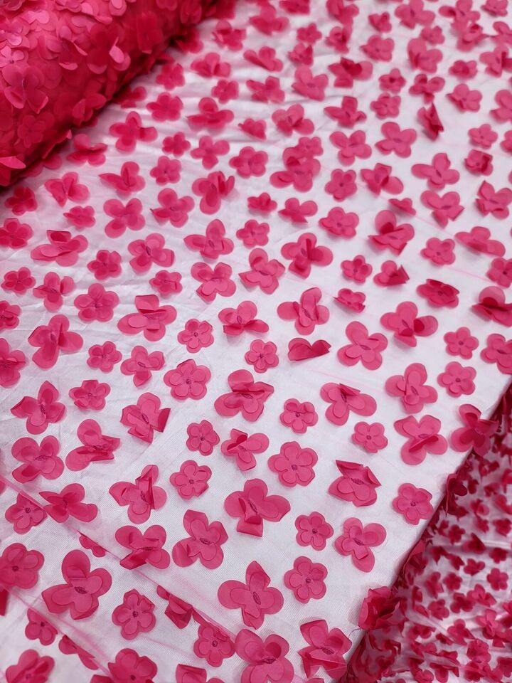 Royalty Bridal Luxury Fuchsia 3D Floral Lace Fabric - Sold by the Yard (60" Width) with Butterflies Design