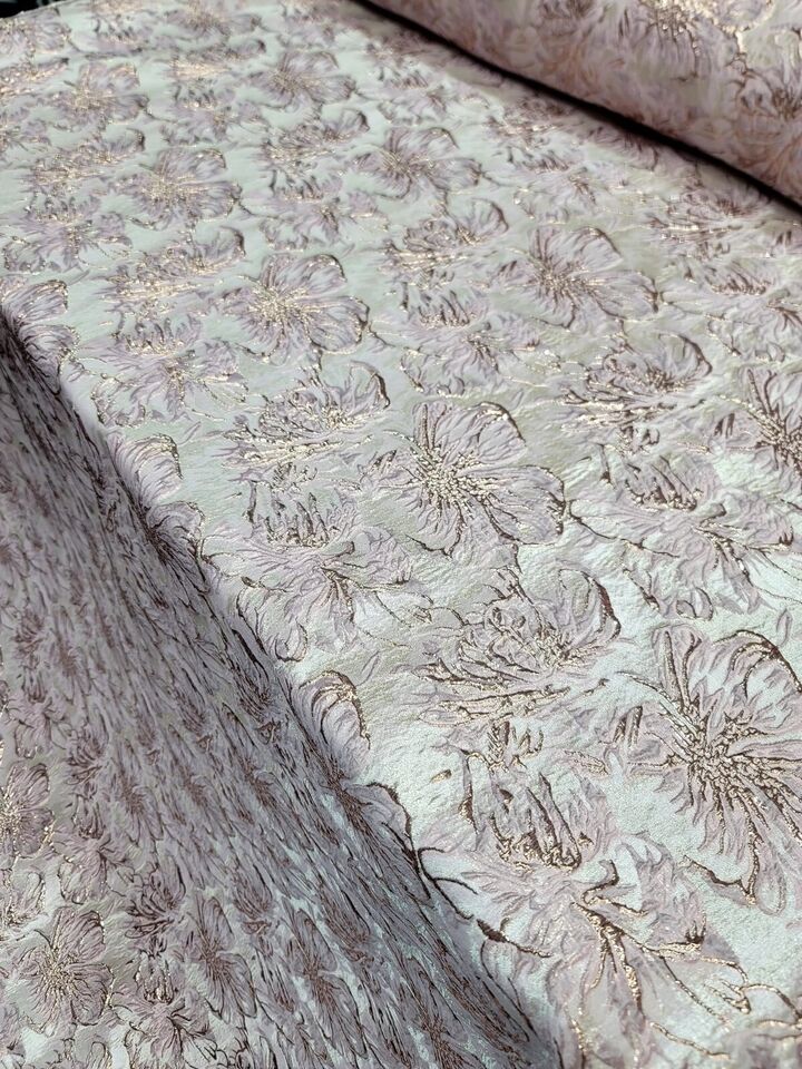 Pink Metallic Rose Gold Floral Brocade Fabric By the Yard - Embossed Flowers - 60 Inches Wide