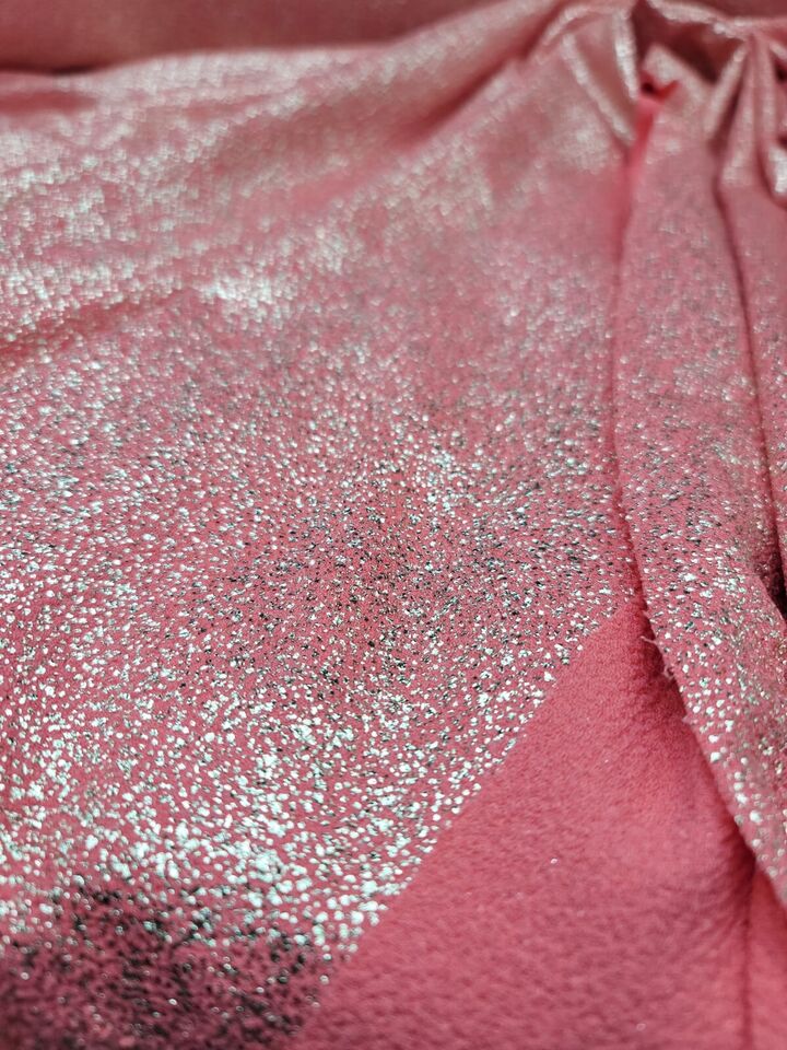 Vibrant Coral Shimmer Gold Stretch Spandex Fabric by the Yard - Elegant Apparel & Crafting Material