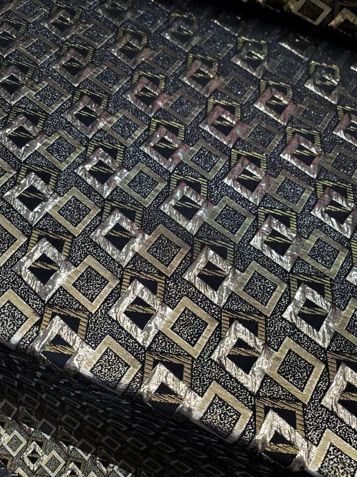 Black Gold Brocade Fabric By the Yard - Geometric Pattern - Ideal for Dressmaking and Upholstery - 60 Inches Wide