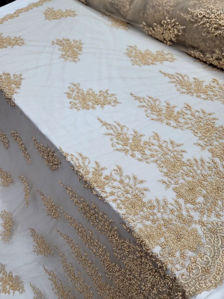 Fabric Lace Beaded Embroidered Beaded Bridal Veil Champagne Wedding By The Yard