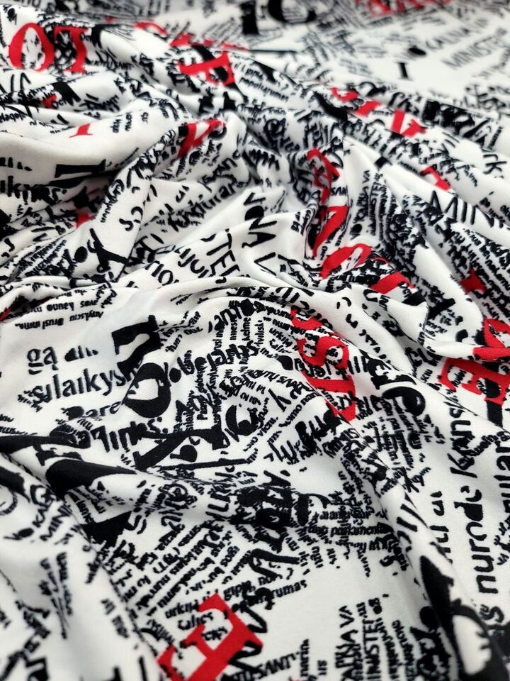 Rayon Jersey Spandex Knit Fabric by the Yard - Newspaper Love Kiss Print (60" Width)