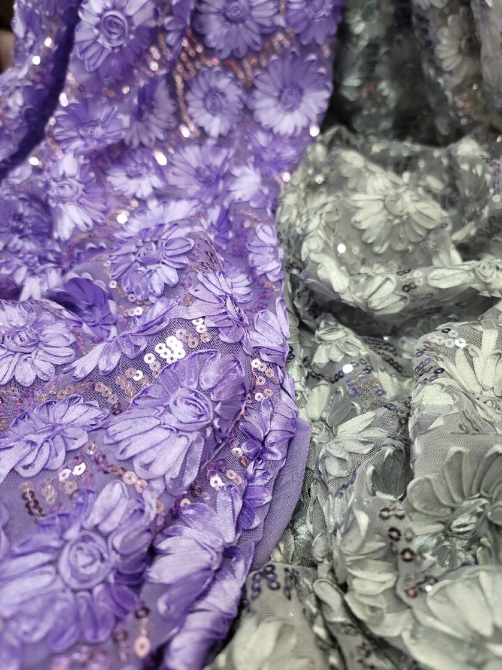 Lavender Lace Embroidery Ribbon Floral Sequins Quinceañera Fabric By the Yard - Elegant 54-Inch Width