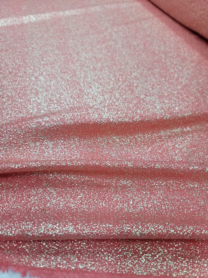 Vibrant Coral Shimmer Gold Stretch Spandex Fabric by the Yard - Elegant Apparel & Crafting Material
