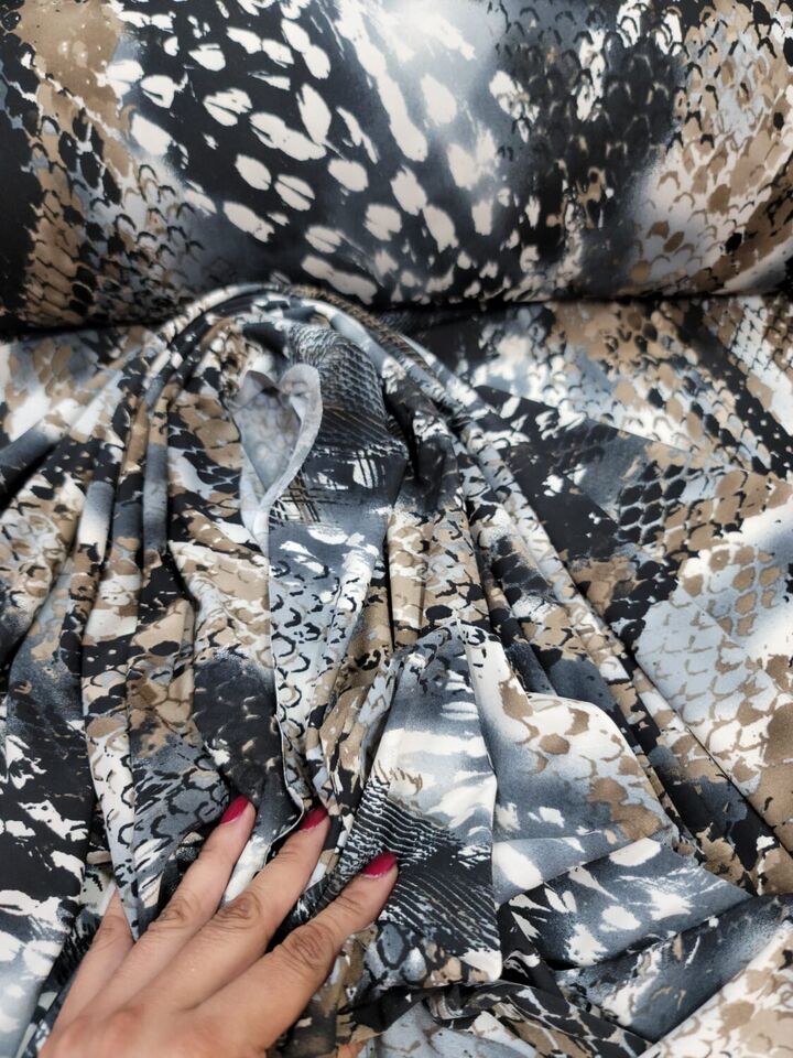 Black Brown WHITE Spandex Fabric By The Yard Stretch Skyn Snake Animal Print