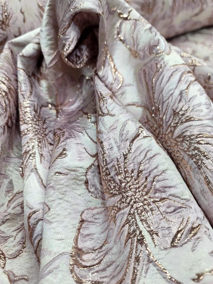 Pink Metallic Rose Gold Floral Brocade Fabric By the Yard - Embossed Flowers - 60 Inches Wide