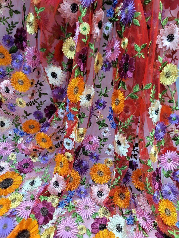 Copy of 3D Multicolor Flower Lace Fabric - Sold by the Yard (60" Width) - Red Mesh for Dress, Prom, Bridal