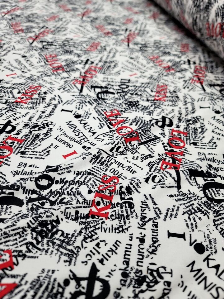 Rayon Jersey Spandex Knit Fabric by the Yard - Newspaper Love Kiss Print (60" Width)