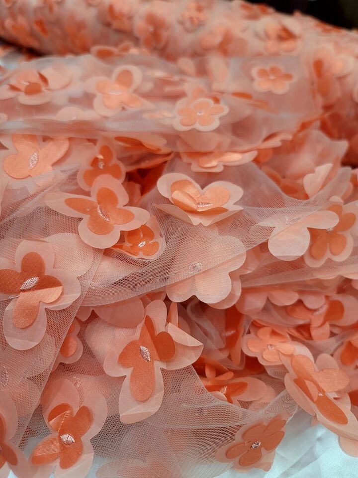 Royalty Bridal Luxury Coral 3D Floral Lace Fabric - Sold by the Yard (60" Width) with Butterflies Design