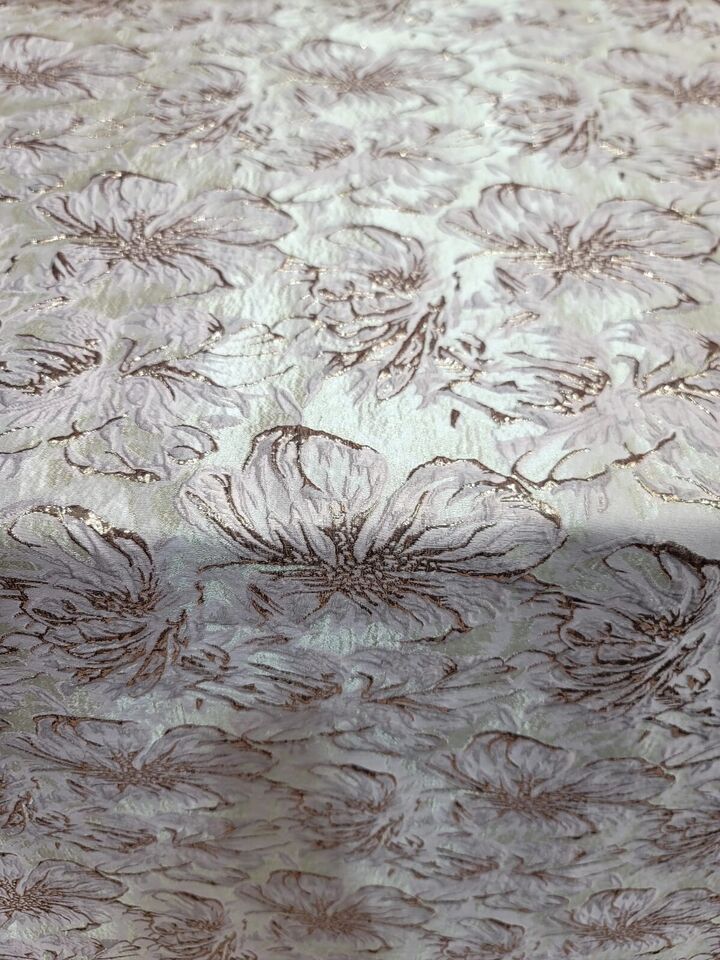 Pink Metallic Rose Gold Floral Brocade Fabric By the Yard - Embossed Flowers - 60 Inches Wide