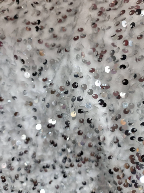 White Velvet Fabric Sold by Yard Embroidery Silver Sequin Gown Quinceañera Gorgeous Decoration Draping Backdrop
