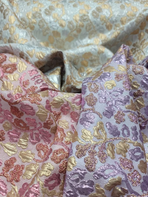 Lavender Pink Silver Brocade Jacquard Floral Flowers Fashion Fabric Sold By The Yard