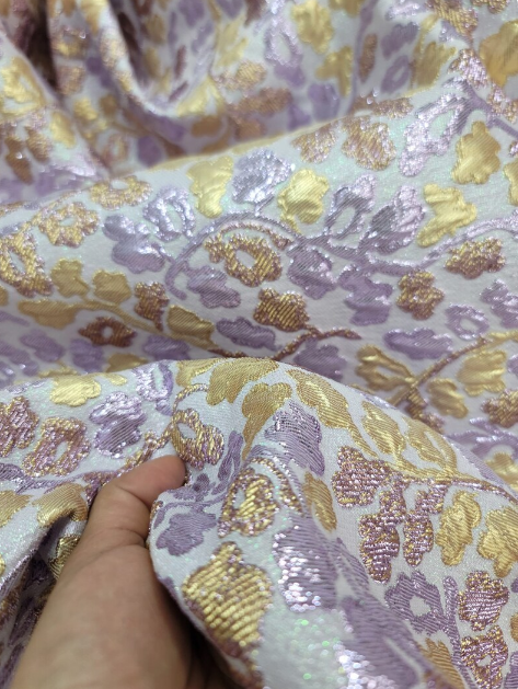 Lavender Pink Silver Brocade Jacquard Floral Flowers Fashion Fabric Sold By The Yard