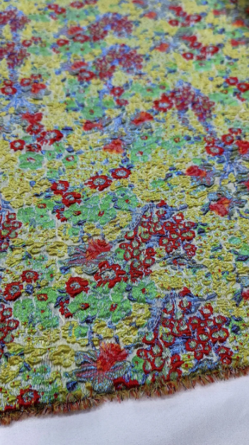 Green Brocade Jacquard Red Floral Blue Fabric Sold by The Yard Textured Embossed