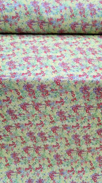 Green Brocade Jacquard Red Floral Blue Fabric Sold by The Yard Textured Embossed