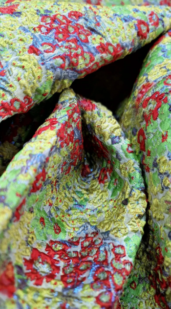 Green Brocade Jacquard Red Floral Blue Fabric Sold by The Yard Textured Embossed