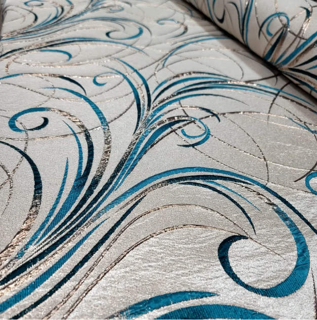 Teal Brocade Geometric Copper Metallic Textured France Jacquard Fabric Sold By The Yard Gown Quinceañera Bridal Evening Dress Decoration