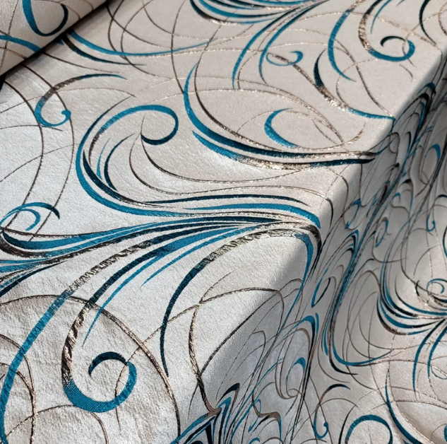 Teal Brocade Geometric Copper Metallic Textured France Jacquard Fabric Sold By The Yard Gown Quinceañera Bridal Evening Dress Decoration