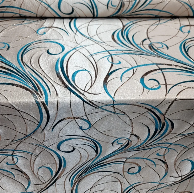Teal Brocade Geometric Copper Metallic Textured France Jacquard Fabric Sold By The Yard Gown Quinceañera Bridal Evening Dress Decoration