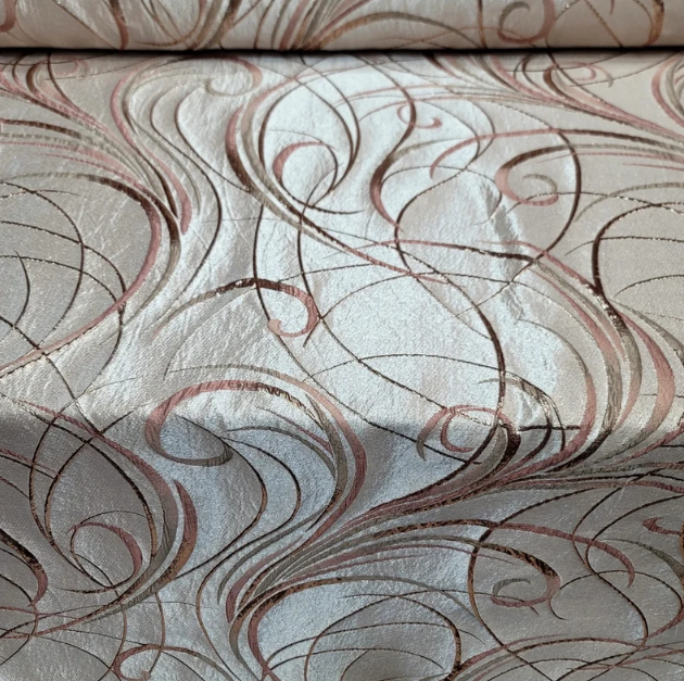 Rose Gold Brocade Geometric Copper Metallic Textured France Jacquard Fabric Sold By The Yard Gown Quinceañera Bridal Evening Dress Decoration