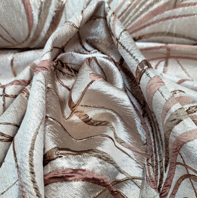 Rose Gold Brocade Geometric Copper Metallic Textured France Jacquard Fabric Sold By The Yard Gown Quinceañera Bridal Evening Dress Decoration