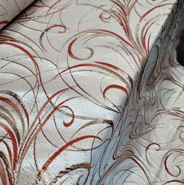 Gold Brocade Geometric Copper Metallic Textured France Jacquard Fabric Sold By The Yard Gown Quinceañera Bridal Evening Dress Decoration