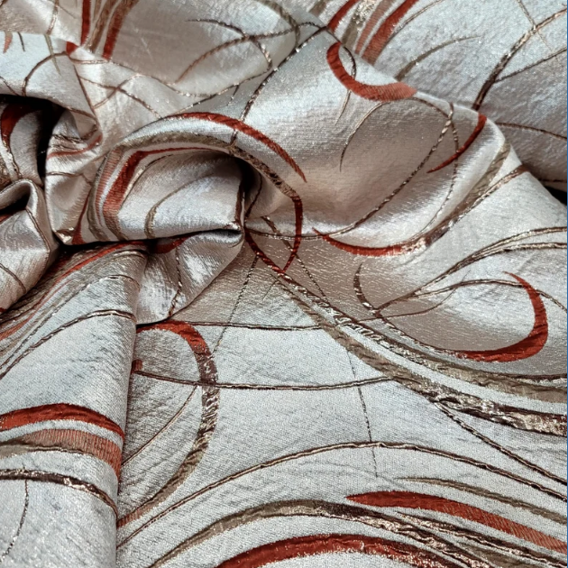 Gold Brocade Geometric Copper Metallic Textured France Jacquard Fabric Sold By The Yard Gown Quinceañera Bridal Evening Dress Decoration