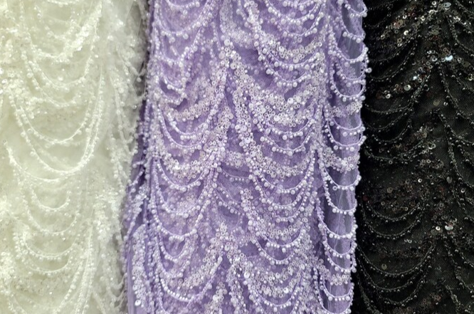 Beaded Lace Fabric By The Yard Fashion Lace Beads Hanging On Mesh Embroidery Prom Lace
