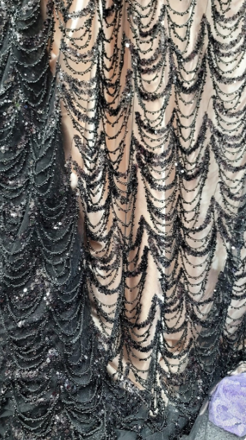 Beaded Lace Fabric By The Yard Fashion Lace Beads Hanging On Mesh Embroidery Prom Lace