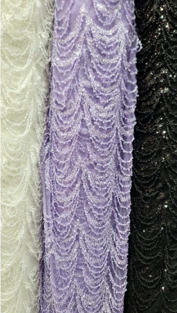 Beaded Lace Fabric By The Yard Fashion Lace Beads Hanging On Mesh