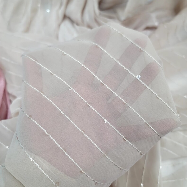 Chiffon Fabric Sold By The Yard Embroidery Clear Sequins Striped Fashion Sheer Fabric Fashion Flowy