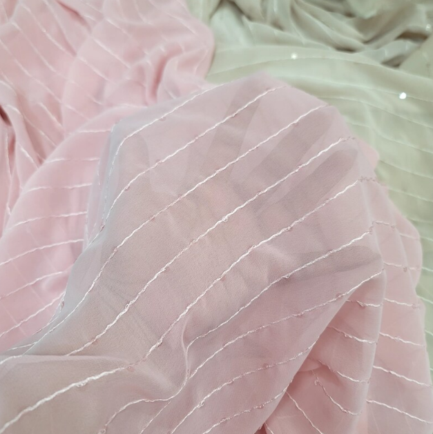 Chiffon Fabric Sold By The Yard Embroidery Clear Sequins Striped Fashion Sheer Fabric Fashion Flowy