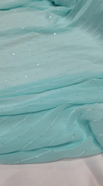 Chiffon Fabric Sold By The Yard Embroidery Clear Sequins Striped Fashion Sheer Fabric Fashion Flowy