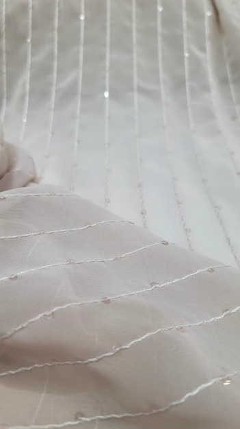 Chiffon Fabric Sold By The Yard Embroidery Clear Sequins Striped Fashion Sheer Fabric Fashion Flowy
