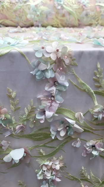 Multicolor Beaded Lace 3d Floral Flowers Pearls On Mesh Fabric Sold By The Yard Lavender Gray Blush