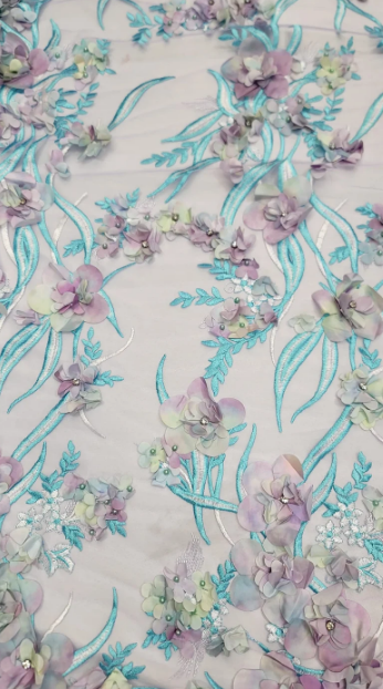 Multicolor Beaded Lace 3d Floral Flowers Pearls On Mesh Fabric Sold By The Yard Lavender Gray Blush