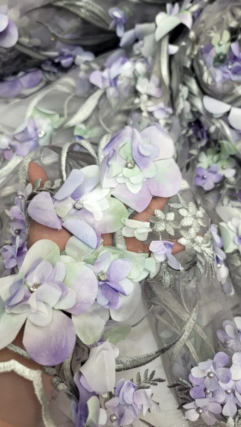 Multicolor Beaded Lace 3d Floral Flowers Pearls On Mesh Fabric Sold By The Yard Lavender Gray Blush