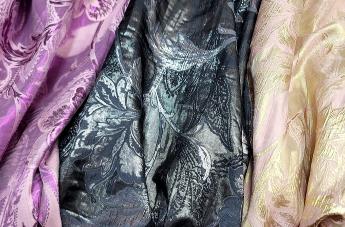 Brocade Jacquard Fabric Sold By The Yard Metallic Floral Flower Organza Prom Bridal Upholstery Drapery Pillow Dress Magenta Gold Pink Black