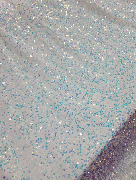 White Iridescent Sequin Embroidery on Stretch Velvet Sold by the Yard, 58 Inches Width